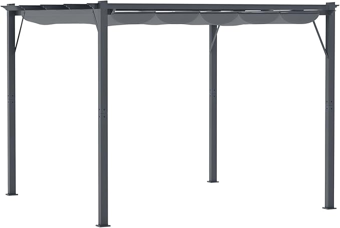 Outsunny 10' x 10' Aluminum Patio Pergola with Retractable Pergola Canopy, Backyard Shade Shelter for Porch, Outdoor Party, Garden, Grill Gazebo, Dark Gray