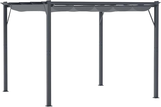 Outsunny 10' x 10' Aluminum Patio Pergola with Retractable Pergola Canopy, Backyard Shade Shelter for Porch, Outdoor Party, Garden, Grill Gazebo, Dark Gray