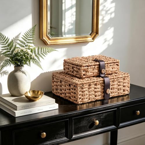 JARLINK Decorative Box with Lid, Handwoven Water Hyacinth Wicker Woven Box