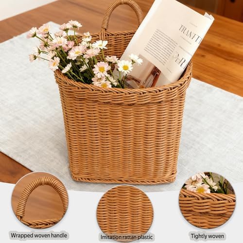 Hanging Basket for Wall Hanging Wicker Wall Baskets for Storage, Decor, Space-Saving Rattan Door Basket for Kitchen, Bathroom, Bedroom, Living Room Organization (Brown)