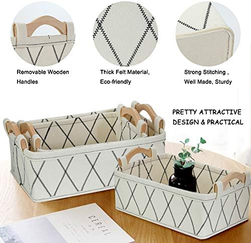 Storage Baskets for Organizing Toys Small Basket White Basket Felt Fabric Basket Bins for Home Office Closet Bathroom Bedroom Playroom Decorative Bin