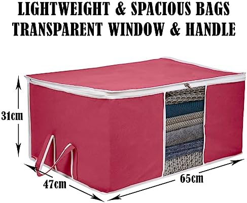 Kuber Industries 6 Piece Under Bed Foldable Organizer|Clothing Storage Bags|Blanket, Quilt, Comforter Cover (Maroon)
