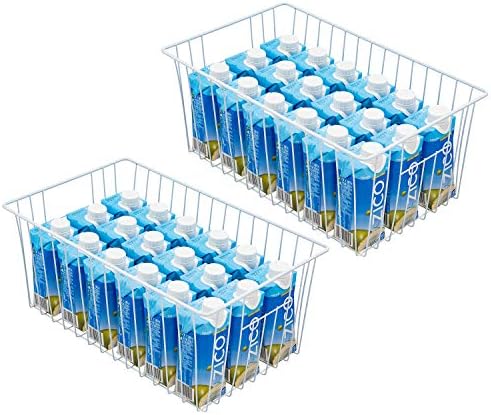16" L x 12" W Wider Freezer Storage Organizer Baskets Container, Metal Wire Chest Upright Refrigerator Divider Bins with Built-in Handles for Cabinet, Pantry, Closet, Kitchen（3 Pack）