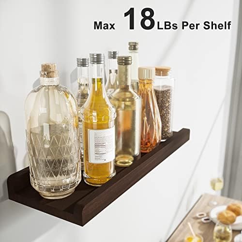 Love-KANKEI 17" Floating Wall Shelves with Lip,Solid Wood,Set of 2,Walnut | Protective Ledge,18 Lbs/shelf,Easy to Install,For Bedroom Living Room Bathroom Kitchen Office,Nursery Display,Wall Decor