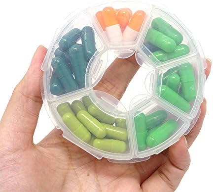 Honbay 2PCS 6 Compartment Round Shape Clear Small Plastic Storage Box Pill & Jewelry Organizer for Travel or Daily Use