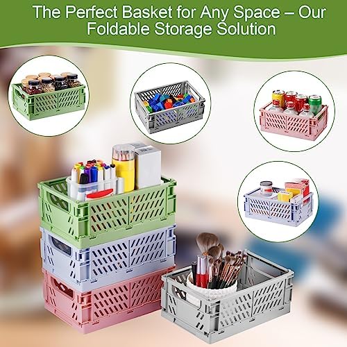 HUUSMOT 4-Pack Collapsible Plastic Storage Baskets, Pink, 9.8"x6.5"x3.8"