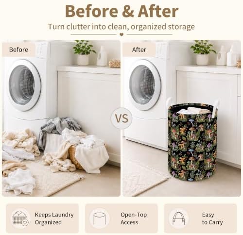 Mushroom Laundry Basket, Mushroom Lover Gifts, Dark Cottagecore Botanical Waterproof Laundry Hamper Clothes Toys Storage Organizer Bin for Bathroom Bedroom Nursery