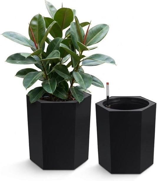 IDEALHOUSE 16" Tall Planters Set of 2, Self Watering Flower Pots, with Water Level Gauge, Drainage Hole & Wheels, Outdoor ＆ Indoor Planter Pots for Garden, Patio, Balcony