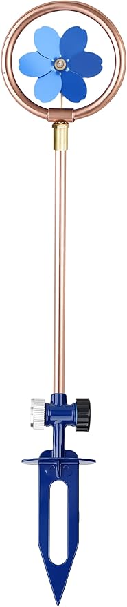 Metal Flower Sprinkler Head,Dual-Purpose Garden Decor & 360° Lawn Irrigation System,22-Inch Coverage Diameter (Copper/Blue)