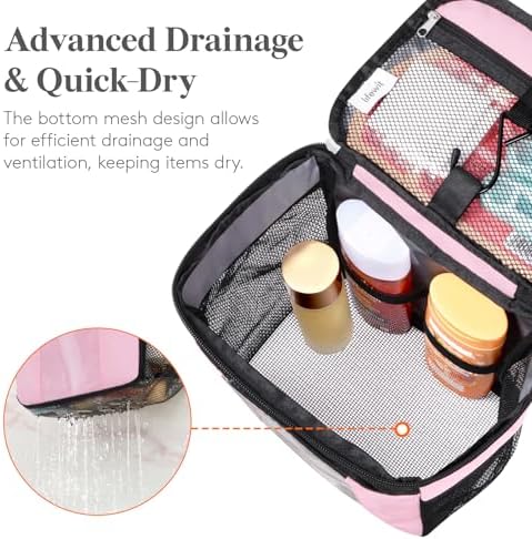 Lifewit Mesh Shower Caddy, Hanging Bathroom Organizer with PVC Phone Bag | Quick Dry, Portable, Toiletry Tote Bag, College Dorm Room Essentials for Travel, Gym, Camping, Medium, Pink