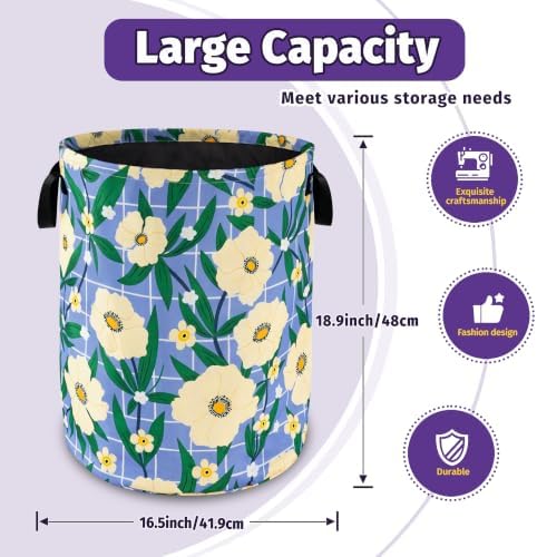 Boho Flowers Laundry Basket Oxford Cloth Foldable Hamper Holds 30+ Shirts
