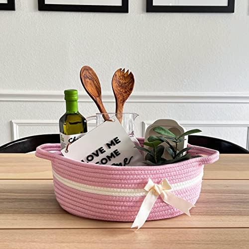 CHICVITA Small Woven Rope Gift Basket, Decorative Shelf Basket, Pink