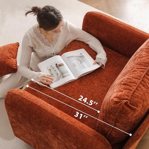 Rexulqo Oversized Accent Chair with Ottoman,All Seats Storage,Comfy Armchair,24.5'' Deep Seat,Upholstered Living Room Chairs,Reading Chair,Lounge Chair for Bedroom,Office,Chenille,Orange