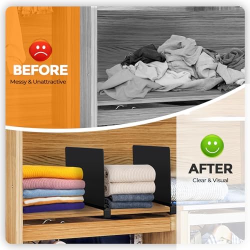 Matte Black Acrylic Shelf Dividers for Closets Organizer & Storage,12 Pack