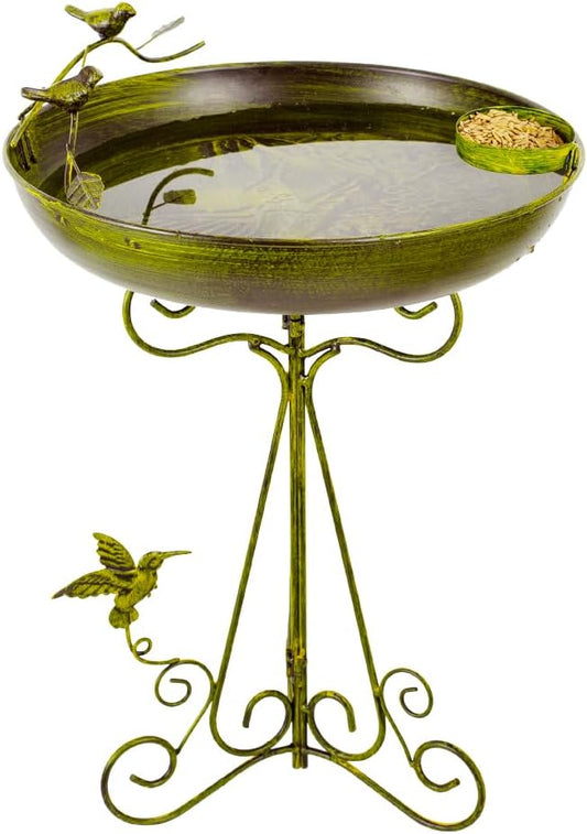VEWOGARDEN Metal Bird Bath for Outside Garden Vintage Standing Birdbath with Folding Bracket for Yard Patio Lawn Decor, Green
