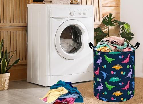 Collapsible Kids Laundry Basket Clothes Hamper, Foldable Storage Organizer Bin, Toy Clothes Storage with Handles for Boys Girls Bedroom, Room Decor Dinosaur