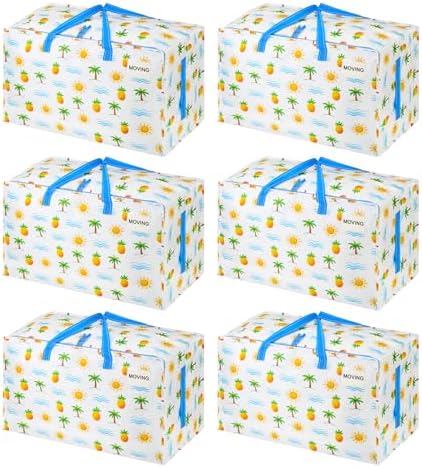 VENO 6 Pack Extra Large Heavy Duty Moving Bags with Wide Opening & Reinforced Handles, Reusable Storage Tote Bags with Strong Zippers for Clothes, College Dorm Essentials & Moving Supplies