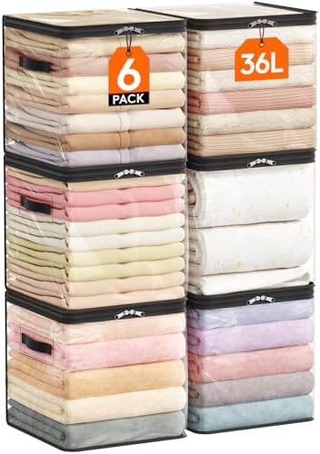 Lifewit 6 Pack Clear Clothes Storage Bags, Sweater Storage with Zipper, 36L