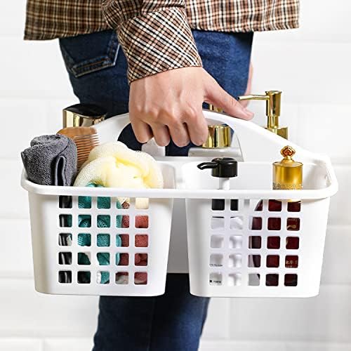 Haundry 3 Compartments Plastic Shower Caddy Basket, Portable Divided Cleaning Supply Storage Organizer with Handle (White)