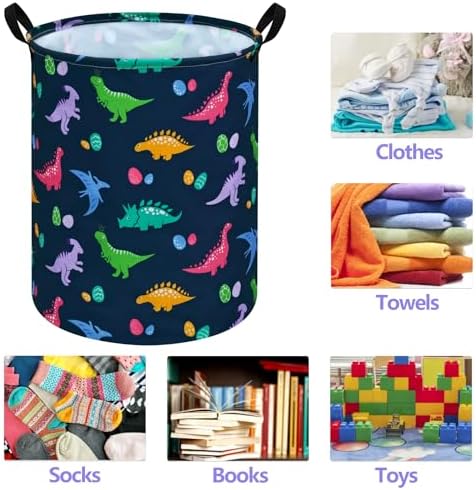 Collapsible Kids Laundry Basket Clothes Hamper, Foldable Storage Organizer Bin, Toy Clothes Storage with Handles for Boys Girls Bedroom, Room Decor Dinosaur