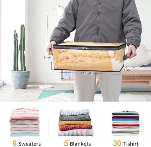 Blanket Storage Bags 6 Pack 35L Clear Plastic Clothes Closet Organizer