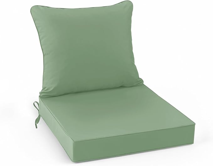 Summsun Waterproof Outdoor Patio Cushions with Removable Cover, Fade Resistant Back Pillow and Seat Cushion Set for Yard Porch Garden, 19 x 19 Inch, Sage Green, 1 Set
