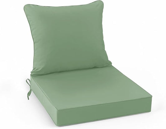 Summsun Outdoor Chair Cushions, Waterproof Back Pillow and Seat Cushion Set for Patio Furniture, Outdoor Sofa Replacement Cushions with Removable Cover, 24 x 24 Inch, Sage Green, 1 Set