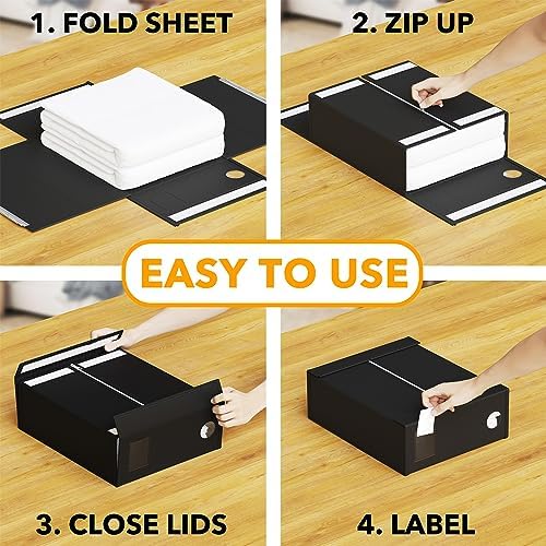 SpaceAid 6 Pack Bed Sheet Organizers and Storage, Foldable Sheet Organizer for Linen Closet, Sheets Set Folder Keeper with Window XL (Queen & King Size) Bedding Container, (Black, 6 Pack)