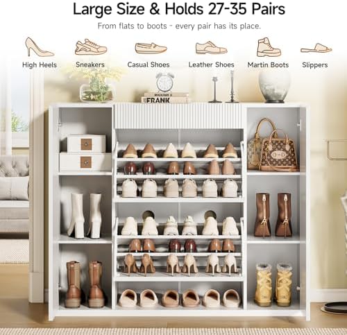 ONBRILL Large Shoe Cabinet with 2 Flip Drawers (3-Tier Each) & 2 Side Doors