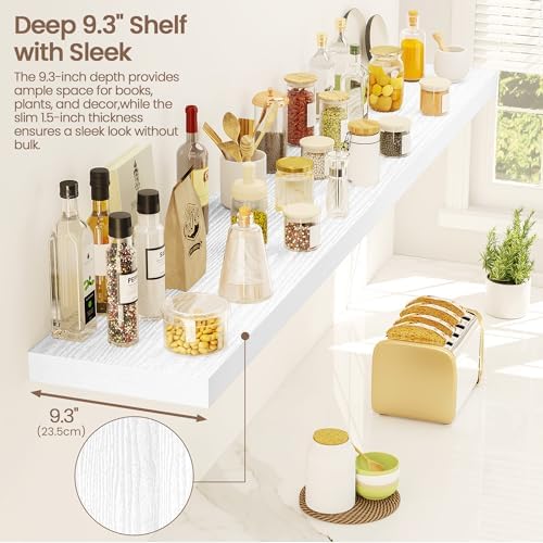 Vivelove Floating Shelves 9 inch Deep 55”Long Set of 2, White | Easy Install With Hardware, 1.5" Thick, Invisible Brackets, Wall Mounted, No Sagging, For Any Room