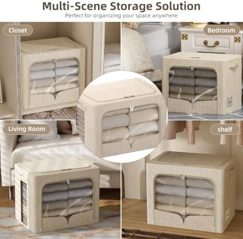 FHSQX 6 Pack Clothes Storage Bins,Beige, 15.7x11.8x11.8 Inch