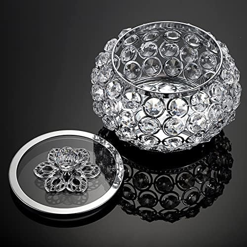 Hipiwe Crystal Jewelry Trinket Box with Glass Lid Silver Mirrored Treasure Box Decorative Jewelry Box Ring Earrings Necklace Storage Keepsake Box Gift for Women