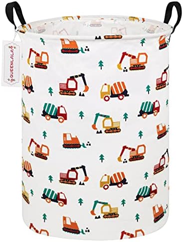 QUEENLALA Foldable Waterproof Round Fabric Laundry Basket Home, Excavator | Large Capacity, For Apparel Textiles, Plush Goods Storage, Whole House Tidying