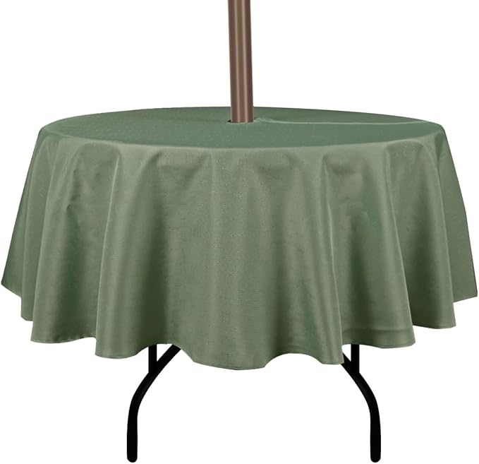 Outdoor Tablecloth Wrinkle-Free Stain Resistant Waterproof Polyester Fabric Table Cover with Zipper Umbrella Hole for Picnic/Party/Dinner/Patio Garden(60inch Round,Zippered,Sage Green)