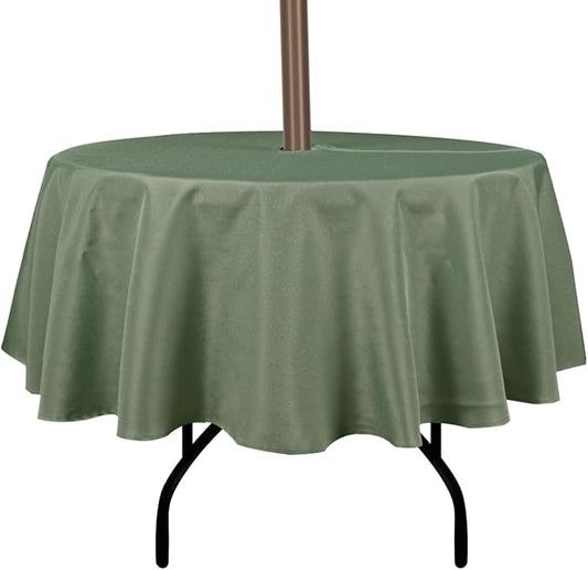 Outdoor Tablecloth Wrinkle-Free Stain Resistant Waterproof Polyester Fabric Table Cover with Zipper Umbrella Hole for Picnic/Party/Dinner/Patio Garden(70inch Round,Zippered,Sage Green)