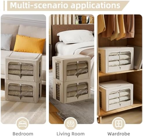 FHSQX 3 Pack Clothes Storage Bins, Beige, 16.5x12.2x12.2inch(40L)