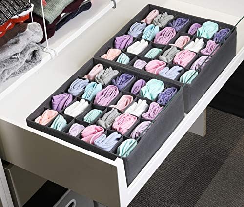 Simple Houseware 2 Pack Closet Sock Organizer, 24 Cell, Dark Gray