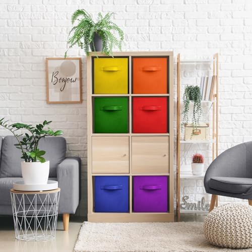 Sorbus 6-Pack Fabric Storage Cubes (13 Inch, Deep Rainbow)