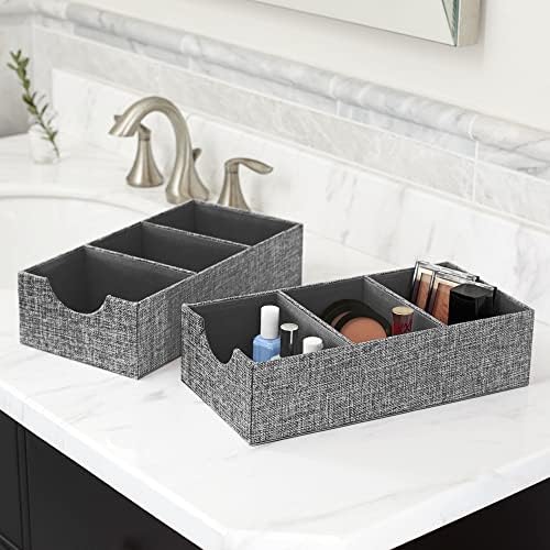 Household Essentials 3-Compartment Drawer Organizers, Pack of 2, Sturdy Chipboard Base with Soft and Stylish Polyester Linen Covering, Graphite