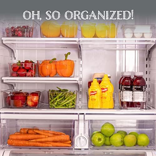 Oizeir Refrigerator Organizer Bins - Clear Plastic, Stackable, Narrow and Wide Bin Sizes, Egg Tray with Lid. Great Storage for Fridge, Cabinets, Countertops and Pantry. (Set of 12)