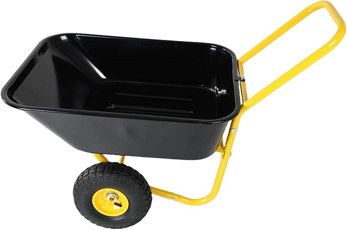 Two-Wheeled Barrow, Garden Cart, 10-Inch Pneumatic Wheels (Yellow + Black) Yellow+Black High Load Bearing Stability Garden, Warehouse Use