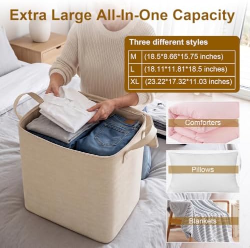 Higher Cotton and Linen Canvas Storage Bags with Reinforced Handles 2 Pack