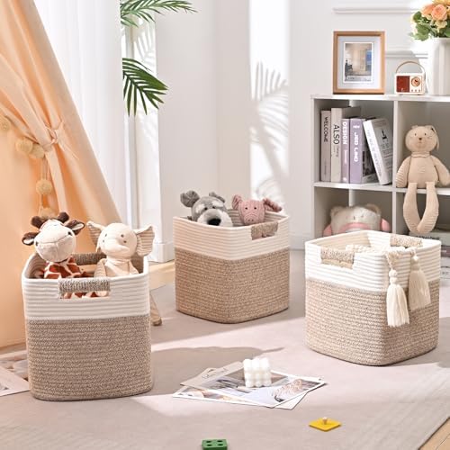 11 Inch Storage Cubes, 6 Pack Cube Storage Bins for Organizing, Cotton Rope Woven Baskets for Shelves, Bathroom, Kids Room, Closets, Baby Nursery