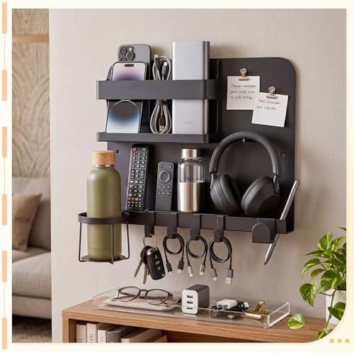 Novabright Bedside Wall Organizer Metal Shelf for Dorm Bedroom,Black