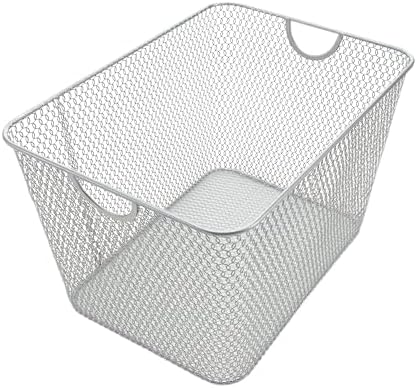 YBM Home Mesh Wire Storage Basket for Shelves, Pantry Organization, and Kitchen - Multipurpose Steel Wire Basket Holder Bin for Organizing Office Supplies, Household Toiletries and Laundry Supplies