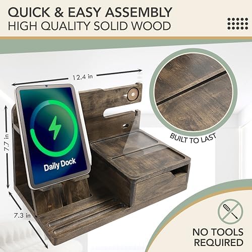 Nightstand Organizer for Men- Night Stand, Bedside or Dresser (Rustic)