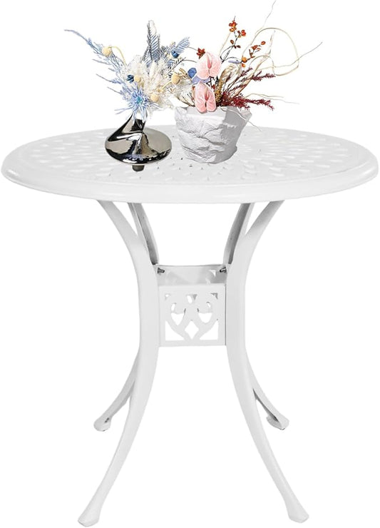 30.31" Patio Bistro Table with 2.36" Umbrella Hole, Cast Aluminum Outdoor Dinning Table for Garden Porch Backyard