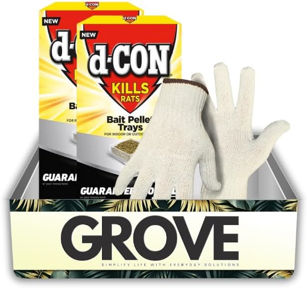 2X d-CON Toxic Bait Tray Pellets for Mice and Rats 6 oz Bundle with Work Gloves – Helps Manage Indoor Rodent Activity in Targeted Areas with Safer Handling – Gift Set (3 Items).