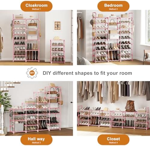 WOWLIVE 9 Tier 3-Column Shoe Rack, 50-55 Pairs Stackable Pink