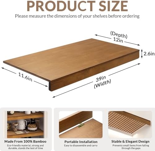 Gashell Wire Shelf Covers, Bamboo Wire Rack Covers for Pantry, Closet (4pcs, 39" W x 12" D)